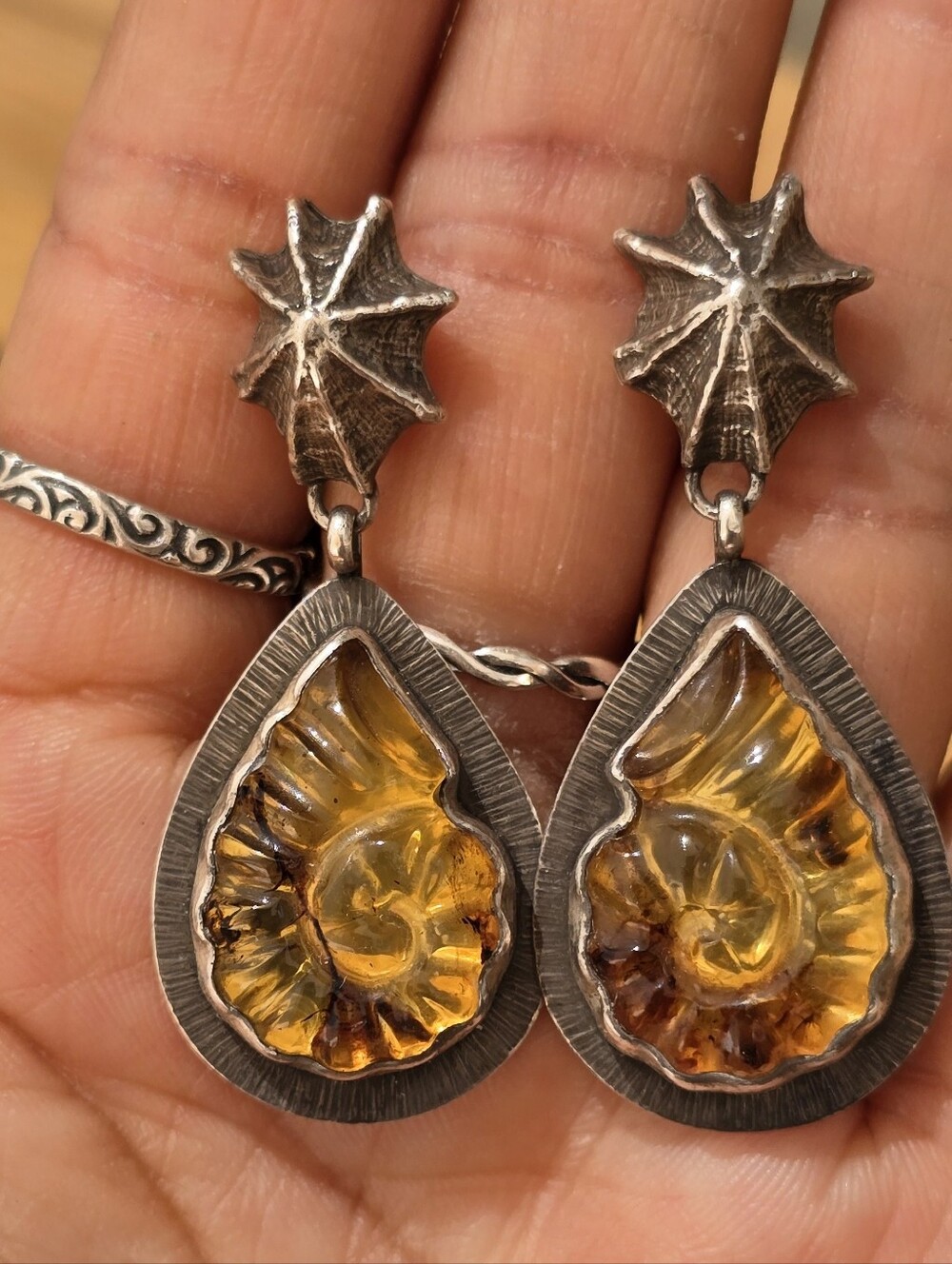Artisan Shiny Objects Handcrafted Solid 925 Sterling Silver Amber Ammonite View 3
